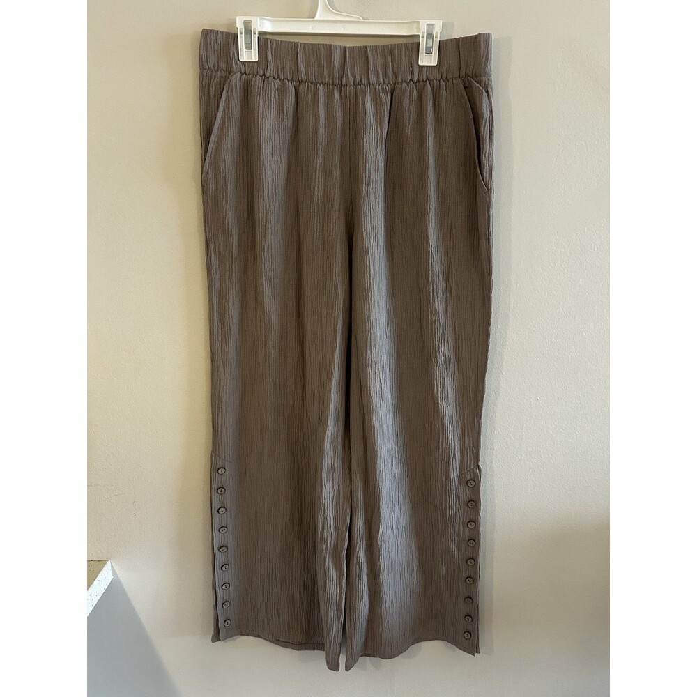 NEW! Soft Surroundings Oceo Crinkle Gauze Wide Leg Pebble Taupe Size L